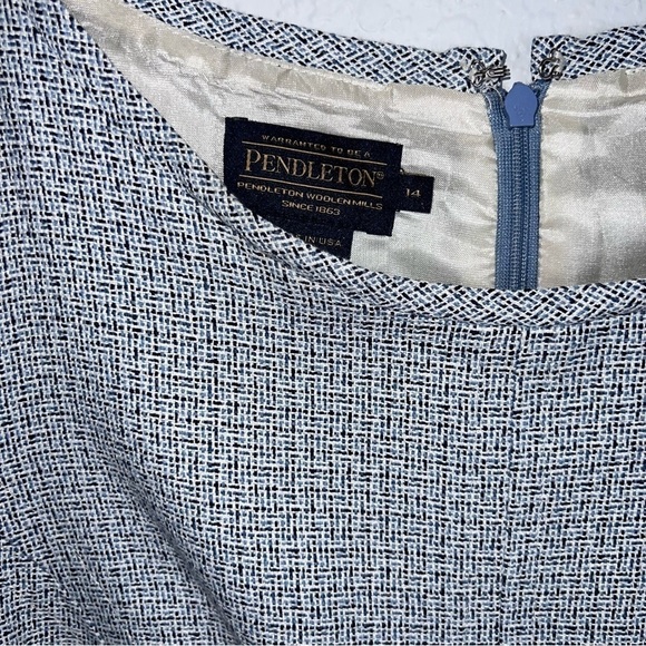 Pendleton Dress Women Size 14 Wool Blend Sheath Blue White Sleeveless Lined I - Picture 2 of 11